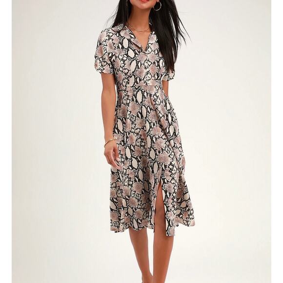 LULUS Let's Snake a Deal Collared Midi Shirt Dress Small S - Picture 1 of 11